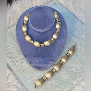 Vintage Signed CHAREL Choker Necklace Bracelet Set Chunky Statement Gold